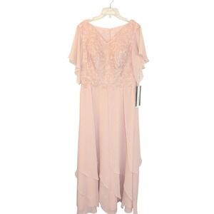 Ryanth Mother of the Bride Dress Womens Maxi Pink Lace Overlay Flutter Sleeve 12